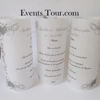 Menu photophore mariage coeur gris