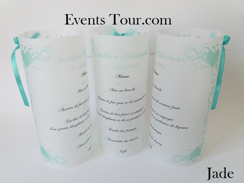 Menu photophore mariage coeur mint