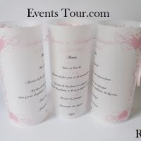 Menu photophore mariage coeur rose