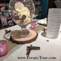 Menu photophore mariage elegant avec coeur vintage marron