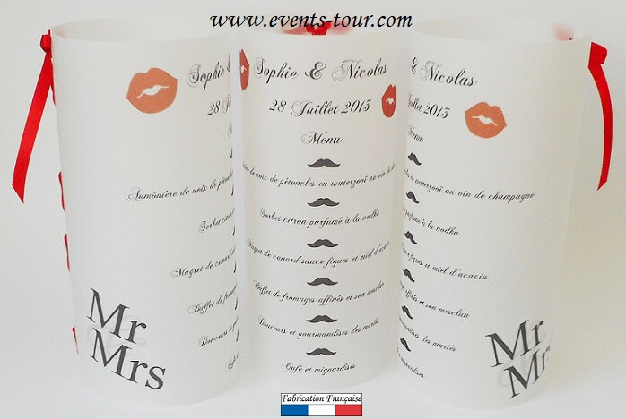 Menu photophore mariage mr et mrs