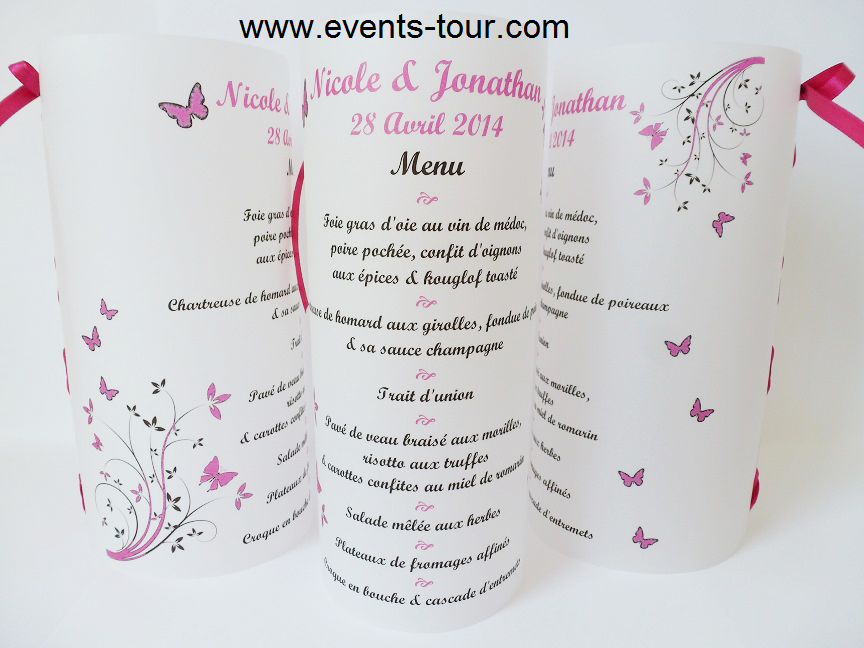 Menu photophore papillon fuchsia