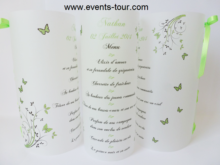 Menu photophore papillon vert anis