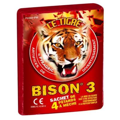 4 Pétards à mèche le tigre Bison N°3 REF/P166305 Feu d'artifice cat. F3