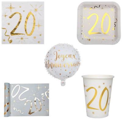 1 Pack anniversaire 20ans de 10 personnes blanc et or