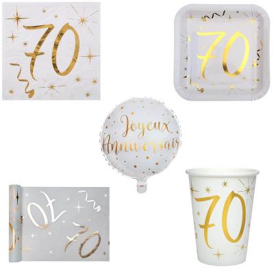 1 Pack anniversaire 70ans de 10 personnes blanc et or