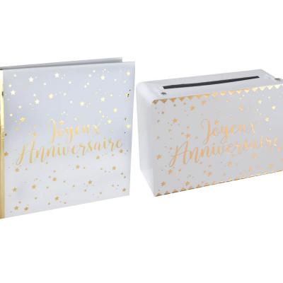 1 Pack anniversaire urne et livre d'or blanc et or REF/5664-5671