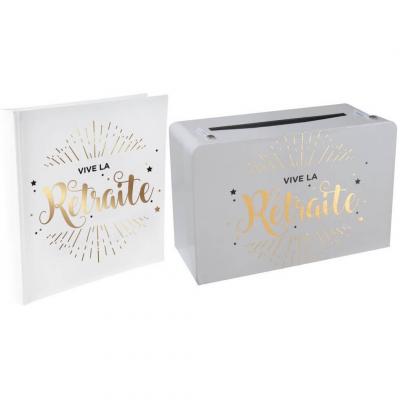 1 Pack urne et livre d'or retraite blanc et or R/5650-5728