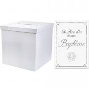 1 Pack urne carrée et livre d'or Baptême blanc et argent REF/2911-LDORB