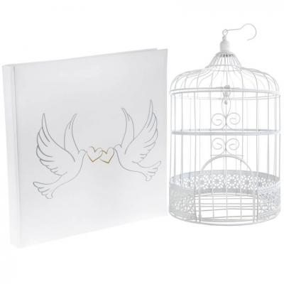 1 Pack urne cage et livre d'or mariage colombes REF/3871-4490