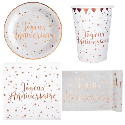 1 Pack joyeux anniversaire de 10 personnes blanc et rose gold