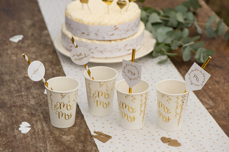 Paille mariage blanc et or