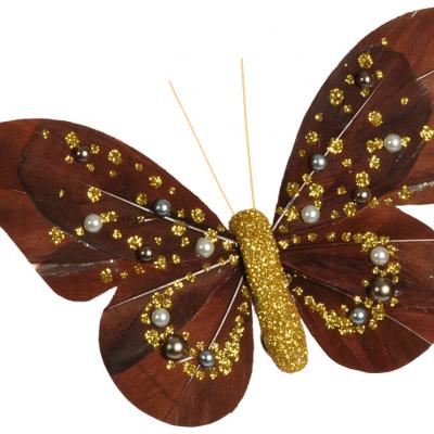 Papillon perle sur pince chocolat et or (x2) REF/2983