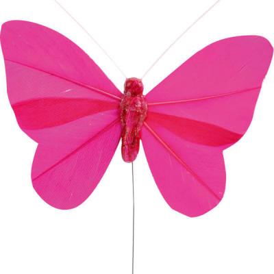 Papillon fuchsia sur tige (x6) REF/3526