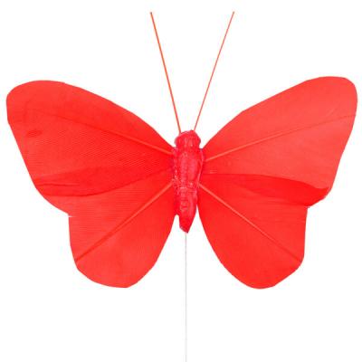 Papillon rouge sur tige (x6) REF/3526