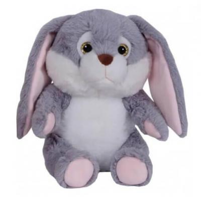 Peluche lapin assis 24cm gris blanc marron