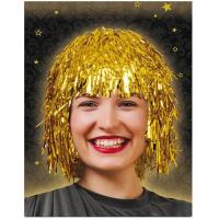 Perfatg perruque doree or metallisee avec franges theme annee 80 disco
