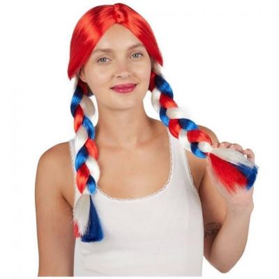 1 Perruque rouge France avec tresses tricolores: bleu, blanc et rouge REF/32579