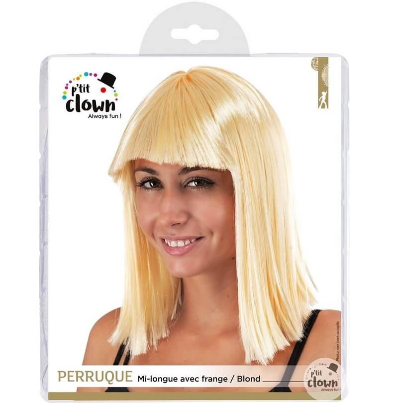 Perruque mi longue raide blonde et avec frange