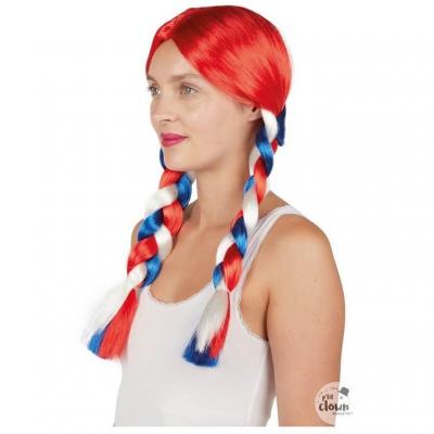 Perruque avec tresse tricolore france bleu blanc rouge