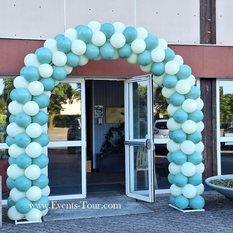 Pes 314 decoration arche arrondie ballon latex beige creme vert eucalyptus entree de porte