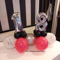 Pes 328 centre de table ballon fete anniversaire rose fuchsia argent noir