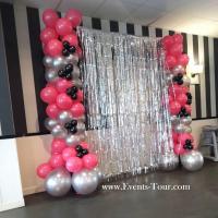 Pes 364 decoration arche guirlande organique ballon fete anniversaire noir rose fuchsia argent