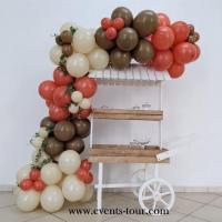 Pes 369 chariot candy bar gourmandise guirlande organique ballon latex fabrication francaise terracotta beige creme ivoire fleur champetre