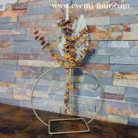 Pes 383 decoration centre de table fleurs sechees naturelles et support dore or