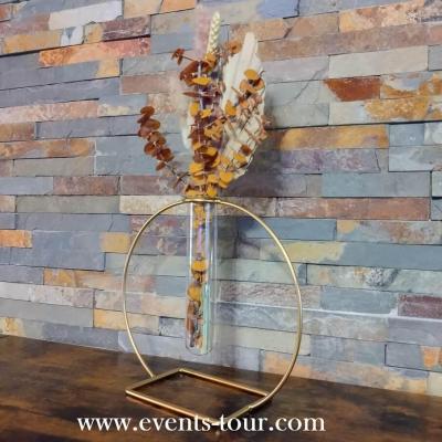 Pes 383 decoration centre de table fleurs sechees naturelles et support dore or