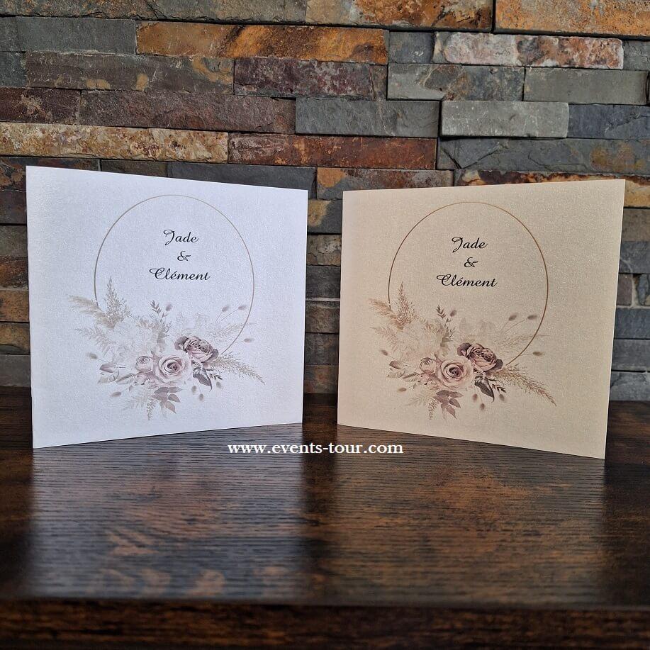 Pes 390 faire part de mariage decoration fleur rose champetre nature