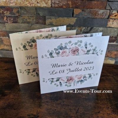 Pes 399 faire part mariage rose eucalyptus champetre floral