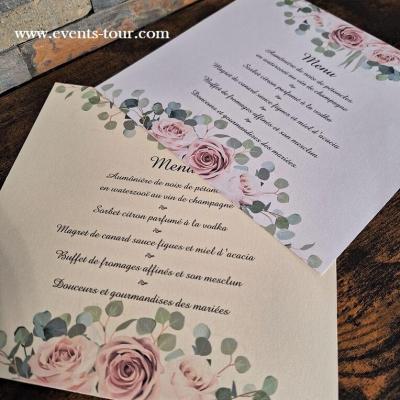 Pes 400 carte menu de table mariage champetre rose et eucalyptus