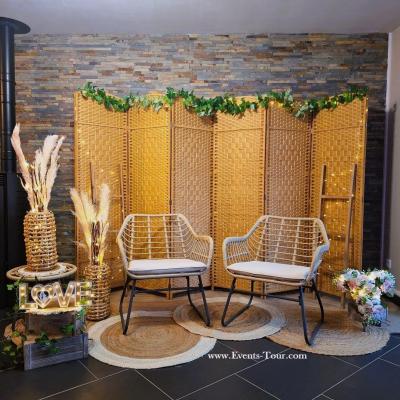 Pes 408 scenographie decoration mariage coin photo nature champetre boheme