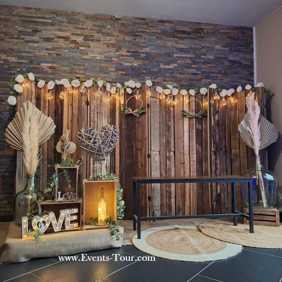 Pes 413 decoration nature champetre bois location scenographie coin photo photbooth pas de calais