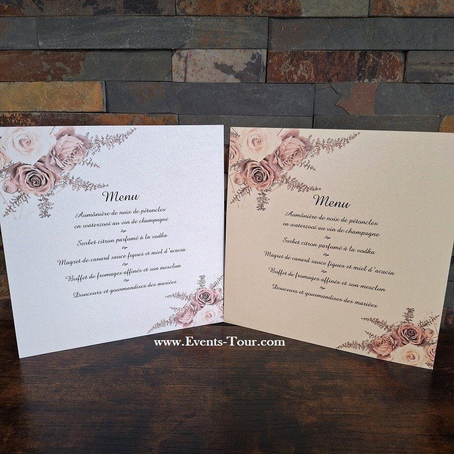 Pes 416 carte menu de table irise nature champetre rose floral