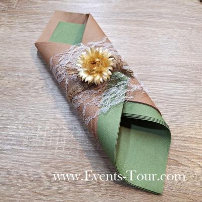 Pes 424 pliage de serviette dentelle jute champetre naturel vert olive