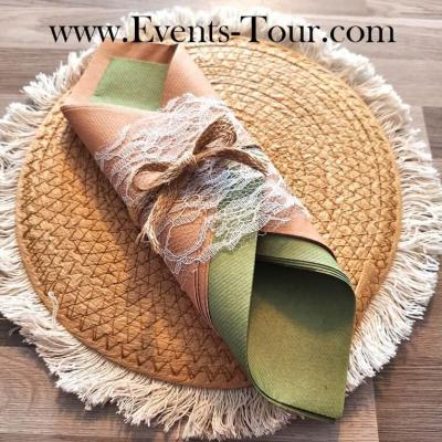 Pes 424 pliage de serviette elegant jute et dentelle champetre naturel vert olive jpg