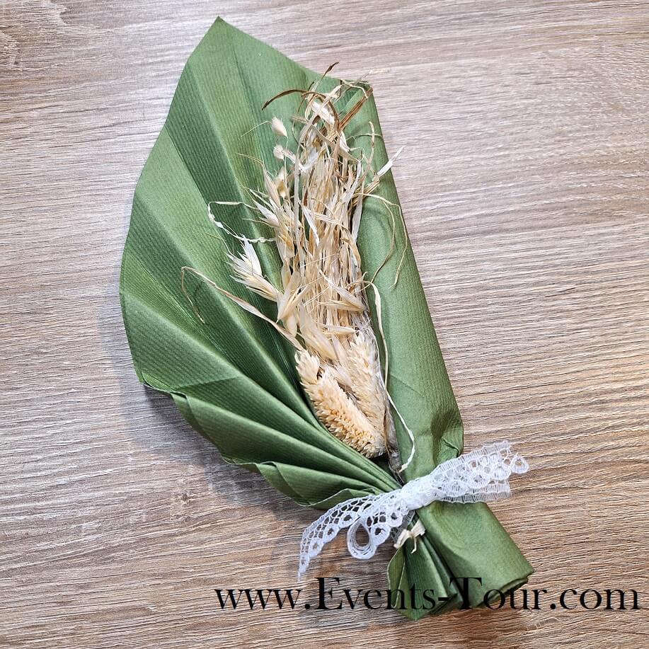 Pes 425 pliage de serviette champetre vert olive et fleur sechee naturelle