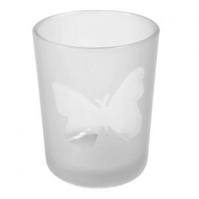 Photophore blanc transparent en verre papillon