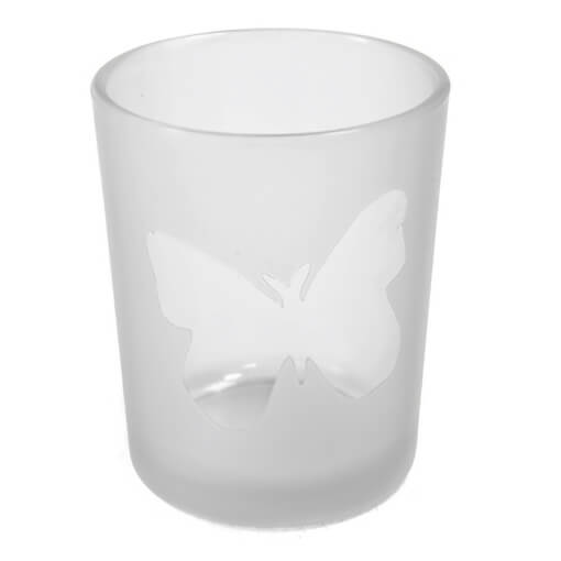 Photophore blanc transparent en verre papillon