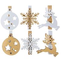 Pince decorative de noel or metallise et blanc