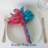 Pliage de serviette fuchsia et bleu turquoise