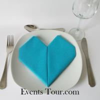 Pliage de serviette mariage coeur bleu turquoise