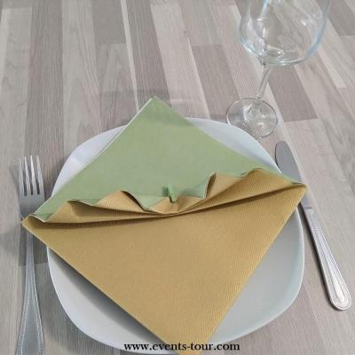 Pliage de serviette raffine eventail vert olive sauge dore or
