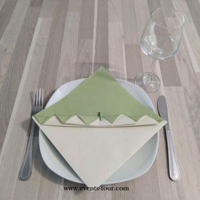 Pliage de serviette raffine eventail vert olive sauge dore or