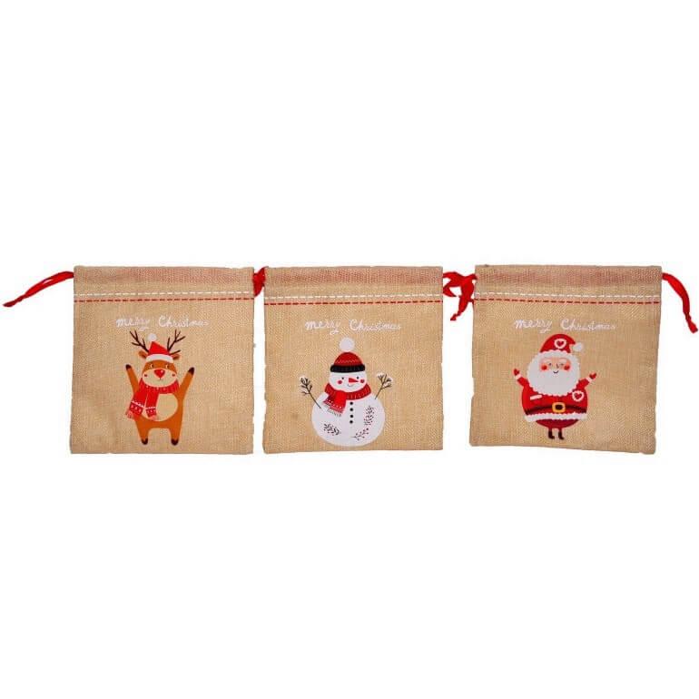 Pochon de noel lin merry christmas