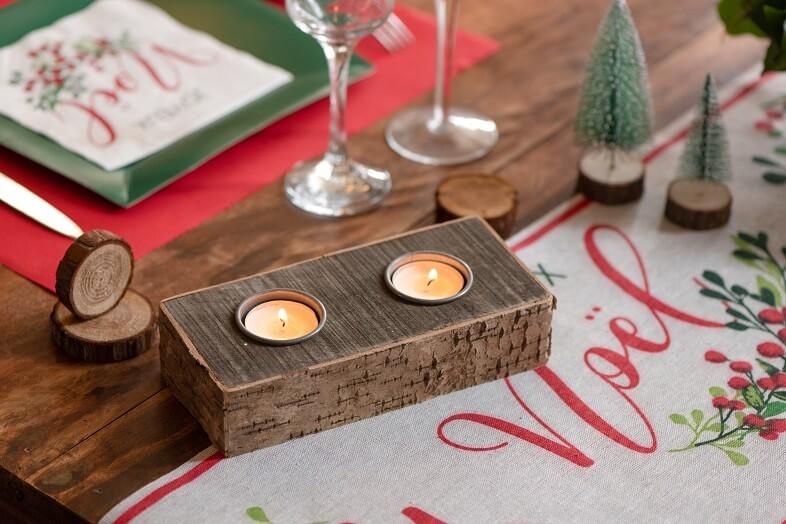 Porte bougie ecorce en bois de noel pour decoration de table