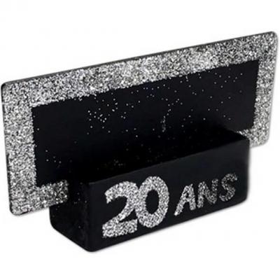 Porte nom ardoise argent paillete et noir anniversaire 20 ans