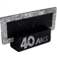 Porte nom ardoise argent paillete et noir anniversaire 40 ans